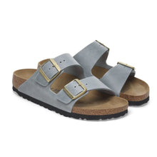 Load image into Gallery viewer, BIRKENSTOCK Arizona Basalt Grey Oiled Leather Slides with Softbed