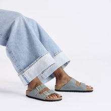 Load image into Gallery viewer, BIRKENSTOCK Arizona Basalt Grey Oiled Leather Slides with Softbed