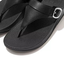 Load image into Gallery viewer, Fitflop Lulu Black Leather Adjustable Toe Post Sandal