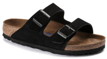 Load image into Gallery viewer, BIRKENSTOCK ARIZONA BLACK SUEDE SOFTBED SLIDES