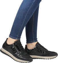Load image into Gallery viewer, RIEKER Maggie Black Leopard Multi Ladies Leather Zip Sneaker