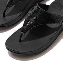 Load image into Gallery viewer, Fitflop Lulu Black Sequins Toe Post Sandal