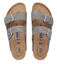 Load image into Gallery viewer, BIRKENSTOCK Arizona Stone Coin Suede Softbed Slides