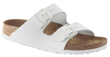 Load image into Gallery viewer, BIRKENSTOCK ARIZONA WHITE LEATHER SLIDES WITH WHITE BUCKLE