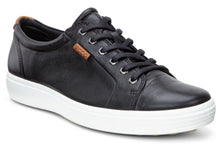 Load image into Gallery viewer, ECCO Soft &amp; Mens Leather Sneaker in Black with White Sole
