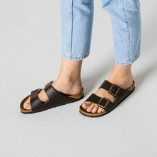 Load image into Gallery viewer, BIRKENSTOCK Arizona Dark Brown Leather Slides