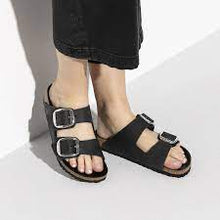 Load image into Gallery viewer, BIRKENSTOCK Arizona Big Buckle Oiled Black Leather Slides