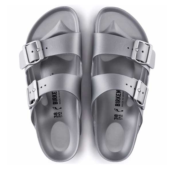 BIRKENSTOCK EVA Arizona Metallic Silver Waterproof Slides SOUL 2