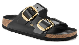 BIRKENSTOCK Arizona Big Buckle High Shine Black Leather Patent Slides | Soul 2 Sole Shoes