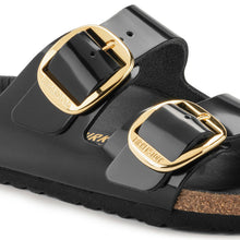 Load image into Gallery viewer, BIRKENSTOCK Arizona Big Buckle High Shine Black Leather Patent Slides
