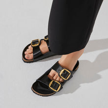 Load image into Gallery viewer, BIRKENSTOCK Arizona Big Buckle High Shine Black Leather Patent Slides
