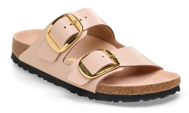 BIRKENSTOCK Arizona Big Buckle High Shine New Beige Leather Patent Slides | Soul 2 Sole Shoes