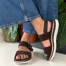 Load image into Gallery viewer, REMONTE by Rieker Molly Adjustable Chocolate Ladies Leather Sandal (D1J62)
