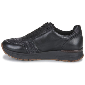 REMONTE by Rieker N7401 Black Zip/Lace Cheetah Leather/Textile Sneaker