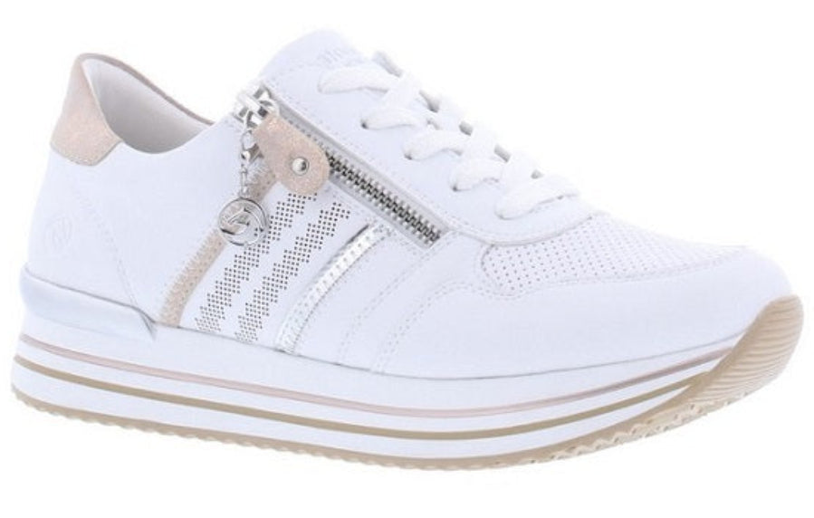 REMONTE by Rieker Jorja White Ladies Leather Zip Sneaker (D1318)