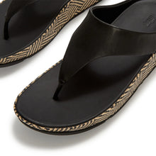 Load image into Gallery viewer, Fitflop Lulu Lux Black Graphic Weave Leather Toe-Post Sandals
