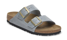 Load image into Gallery viewer, BIRKENSTOCK Arizona Basalt Grey Oiled Leather Slides with Softbed
