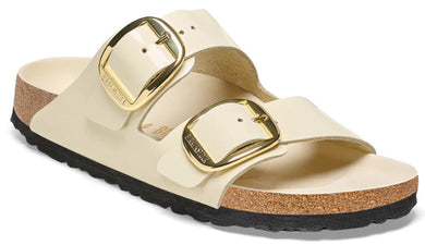BIRKENSTOCK Arizona Big Buckle High Shine Ecru Leather Patent Slides