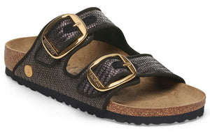BIRKENSTOCK Arizona Big Buckle Raffia Black Textile Sandal