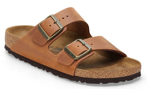 BIRKENSTOCK Arizona Cognac Oiled Leather Slides 