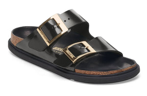 BIRKENSTOCK Arizona Droplet Buckle High Shine Black Leather Patent Slides