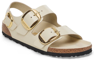 BIRKENSTOCK Milano Big Buckle High Shine Ecru Leather Patent Slides