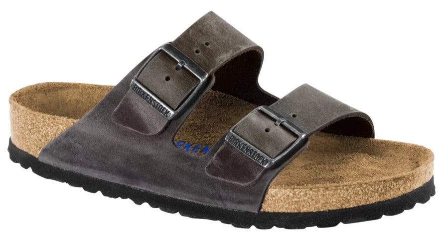 BIRKENSTOCK ARIZONA SOFT BED IRON OILED LEATHER SLIDES