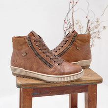 Load image into Gallery viewer, REMONTE by Rieker Lola D0772 Womens Brown Tex Leather/Suede Ankle Zip Lace Boot
