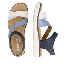 Load image into Gallery viewer, REMONTE by Rieker Mia Porcelain/Beige/Blue3 strap Adjustable Ladies Leather Sandal (D2050)
