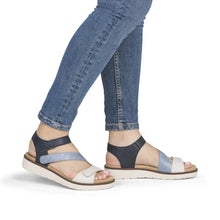 Load image into Gallery viewer, REMONTE by Rieker Mia Porcelain/Beige/Blue3 strap Adjustable Ladies Leather Sandal (D2050)

