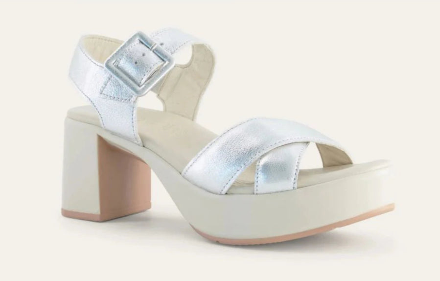 NAOT Elite Silver Ladies Leather Block Heel