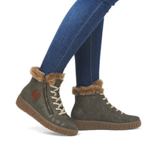Load image into Gallery viewer, REMONTE by Rieker Fi D1T72 Womens Olive Fur Tex Leather Ankle Zip Lace Boot
