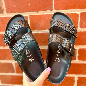 BIRKENSTOCK Arizona Semi Exquisite Woven Embossed Black Leather