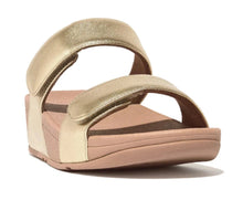 Load image into Gallery viewer, Fitflop Lulu Gold Adjustable Leather Sandal
