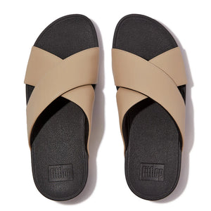 Fitflop Lulu Latte/Beige Leather Cross Slide