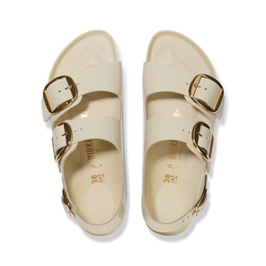 BIRKENSTOCK Milano Big Buckle High Shine Ecru Leather Patent Slides