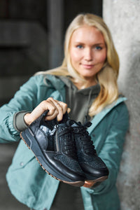 REMONTE by Rieker N7401 Black Zip/Lace Cheetah Leather/Textile Sneaker