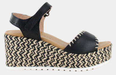 NAOT Blanes Black Leather Ladies Wedge Sandal