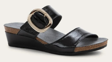NAOT Magic Black Crinkle Patent Ladies Leather Sandal