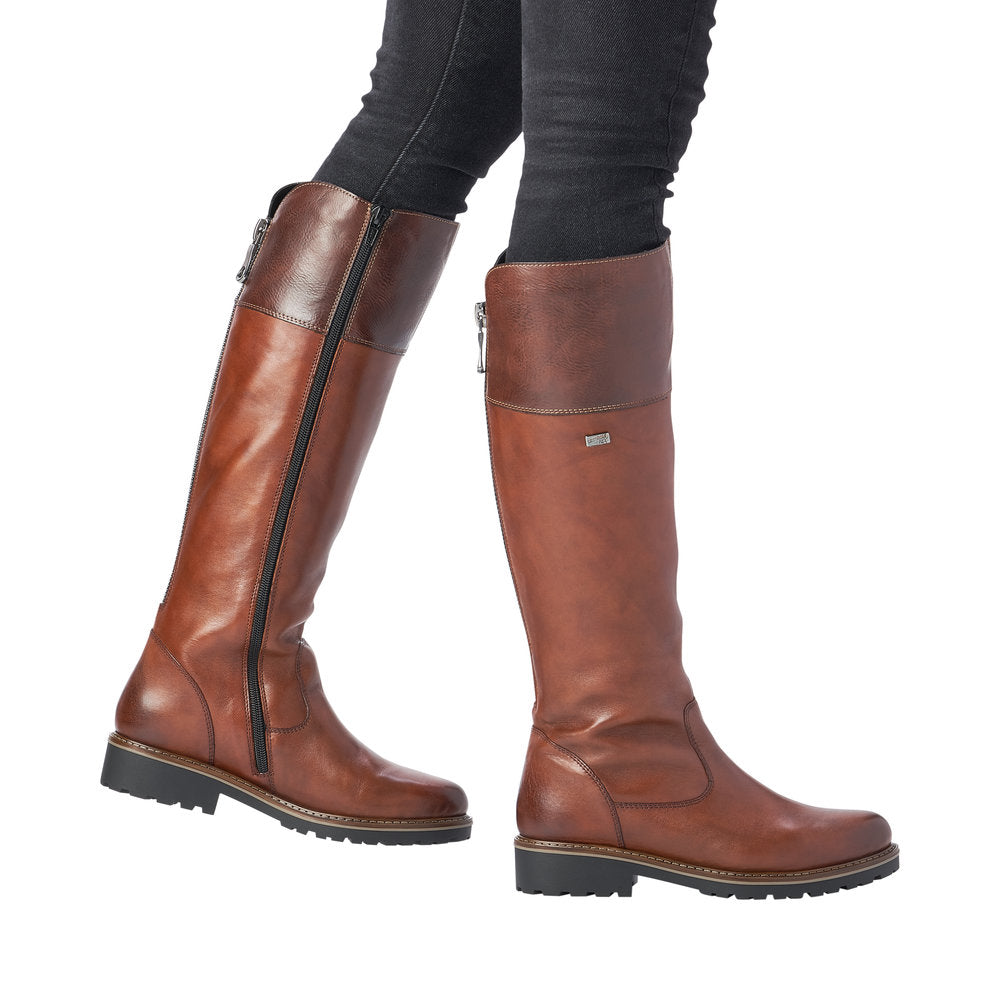 REMONTE by Rieker R6581-22 Womens Brown Leather Long Zip Up Boot