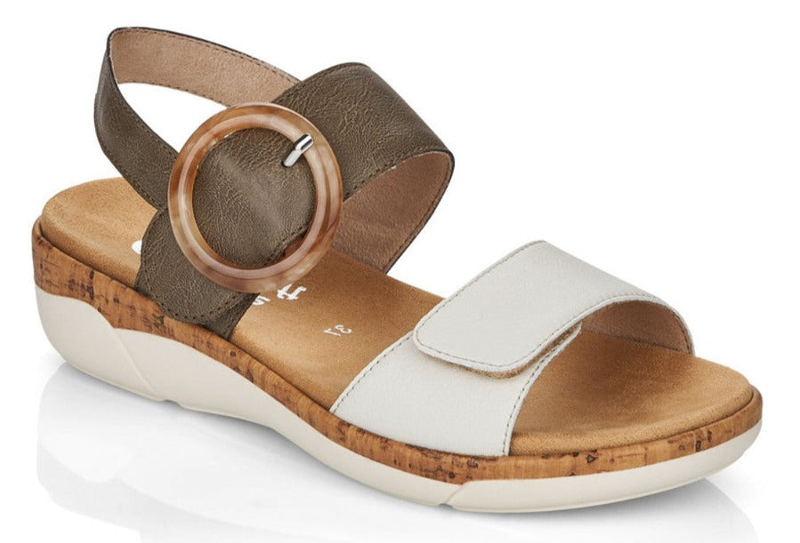 REMONTE by RIeker R6853 Off White Ladies Leather Buckle Sandal | Soul 2 Sole Shoes