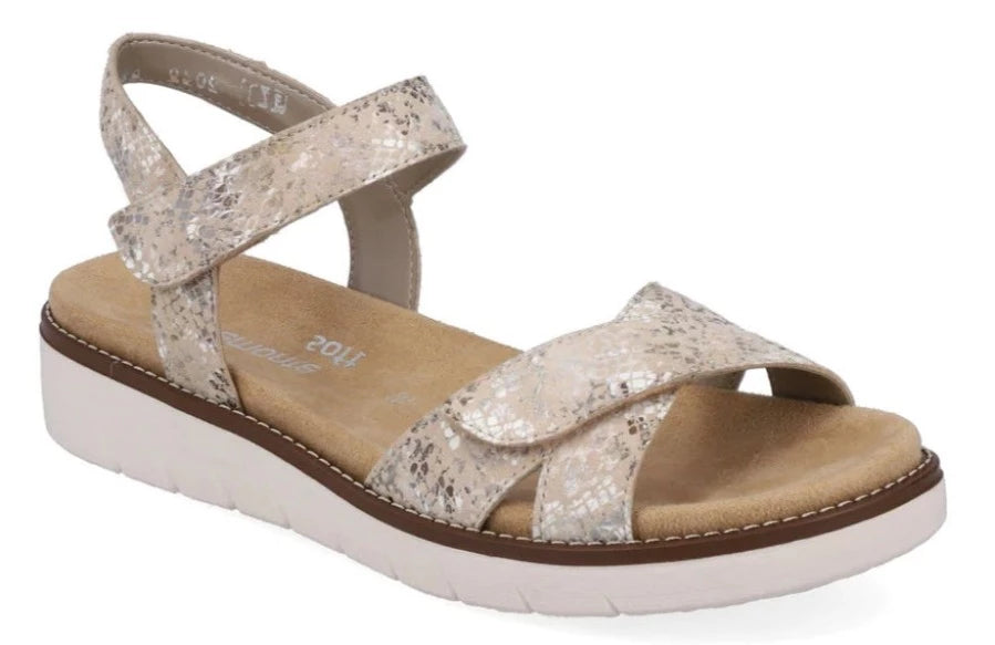REMONTE D2049 Beige Metallic Ladies Leather Adjustable Sandal