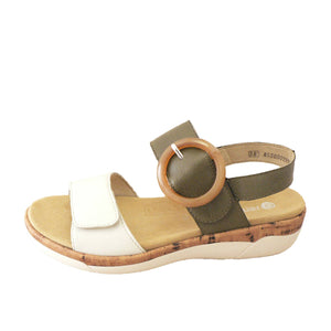 REMONTE by Rieker R6853 Off White Ladies Leather Buckle Sandal