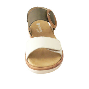 REMONTE by Rieker R6853 Off White Ladies Leather Buckle Sandal