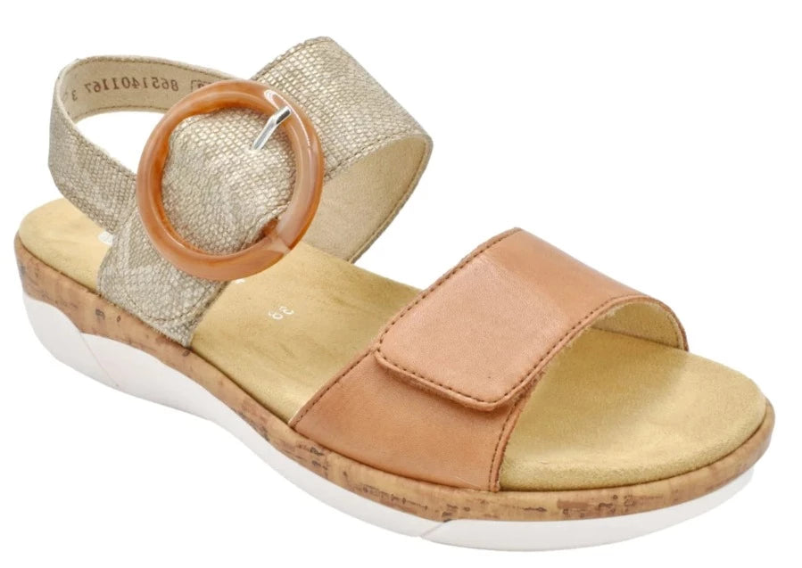 REMONTE R6853 Noccia Tan Ladies Leather Buckle Sandal Comfort