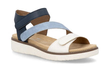 Load image into Gallery viewer, REMONTE by Rieker Mia Porcelain/Beige/Blue3 strap Adjustable Ladies Leather Sandal (D2050)
