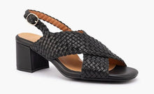 Load image into Gallery viewer, SILVER LINING Adelaide Weave Black Leather Heel Sandal 
