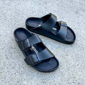 BIRKENSTOCK Arizona Exquisite Black Natural Leather Slides