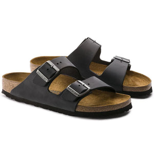 BIRKENSTOCK Arizona Black Oiled Leather Slides