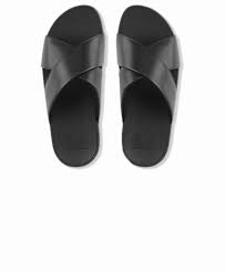 Fitflop Lulu Black Leather Cross Slide